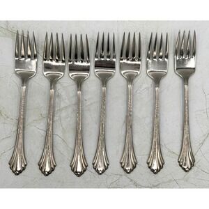 Oneida BANCROFT Stainless Steel SALAD FORKS 6 3/4"‎ USA Made Set of 7 Glossy EUC